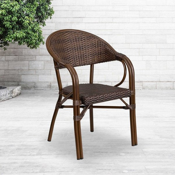 Cocoa Rattan Patio Chair w/ Bamboo-Aluminum Frame