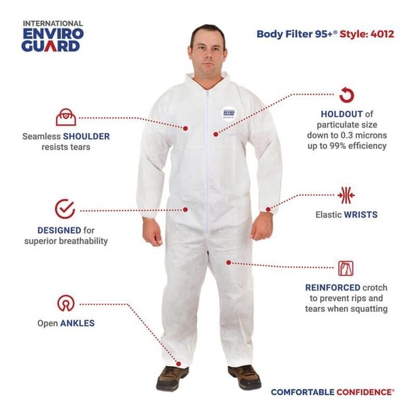 Collared Disposable Coveralls, 25 PK, White, Laminated Nonwoven, Zipper