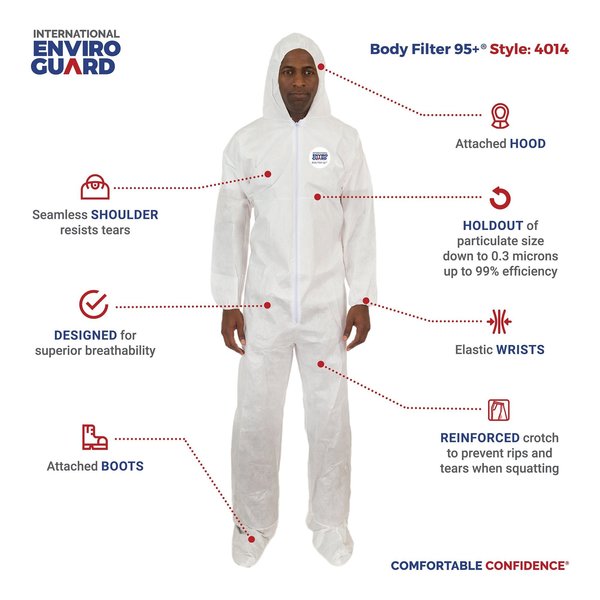 Hooded Disposable Coveralls, 2XL, 25 PK, White, Laminated Nonwoven, Zipper