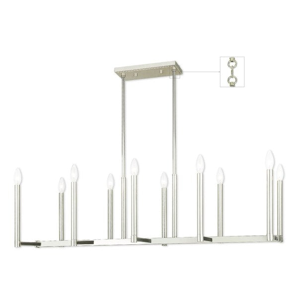 Alpine 10 Light Polished Nickel Linear Chandelier