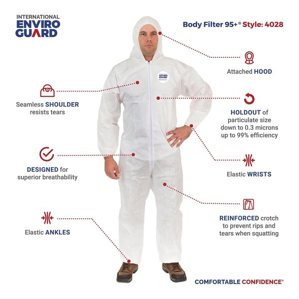 Hooded Disposable Coveralls, 3XL, 25 PK, White, Laminated Nonwoven, Zipper