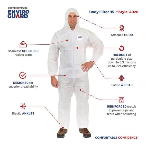 Hooded Disposable Coveralls, 25 PK, White, Laminated Nonwoven, Zipper