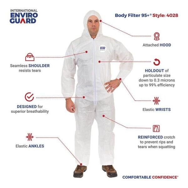 Hooded Disposable Coveralls, 25 PK, White, Laminated Nonwoven, Zipper