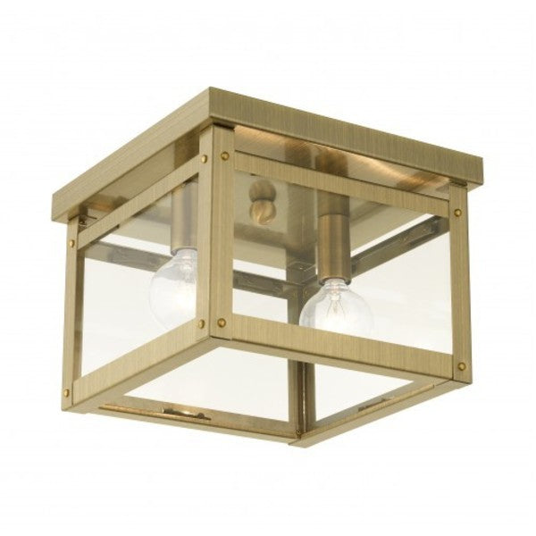 Antique Brass Flush Mount, 2 Light