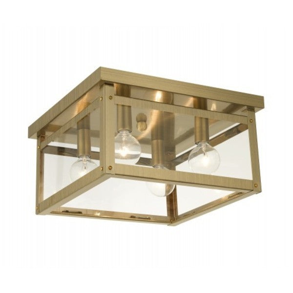 Antique Brass Flush Mount, 4 Light