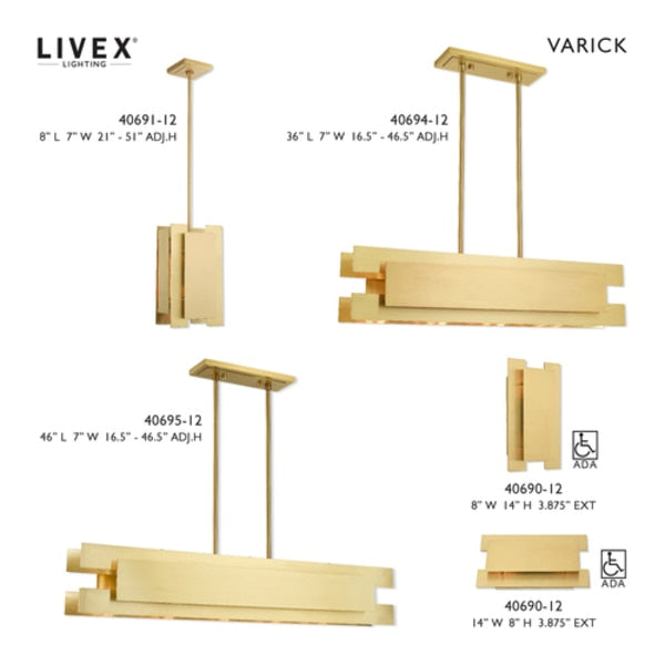 Varick 4 Light Satin Brass Linear Chandelier