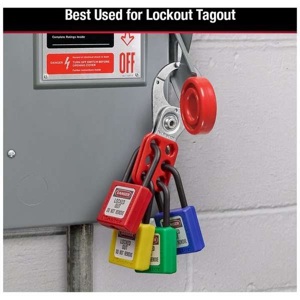 Lockout Padlock, Keyed Different, Thermoplastic, 1 1/2 in Shackle, Polypropylene, English, Red