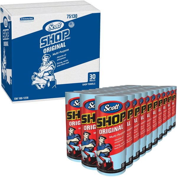 Scott Shop Towels Original, Multipurpose, Perforated Roll, Blue, (55 Towels/Roll, 30 Rolls/Case)