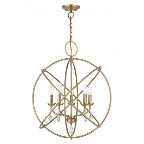 Antique Brass Chandelier, 5 Light