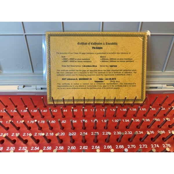 1.30-4.98mm -.005 185 Piece Pin Gage Set
