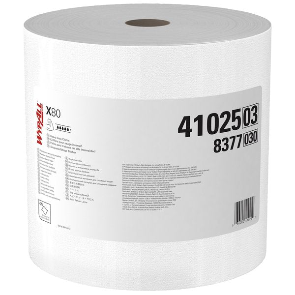 Dry Wipe Roll, X80, Jumbo Perforated Roll, Hydroknit, 12 1/2 in x 13 in, 475 Sheets, White