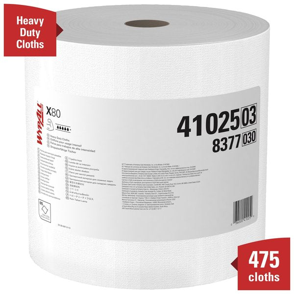 Dry Wipe Roll, X80, Jumbo Perforated Roll, Hydroknit, 12 1/2 in x 13 in, 475 Sheets, White