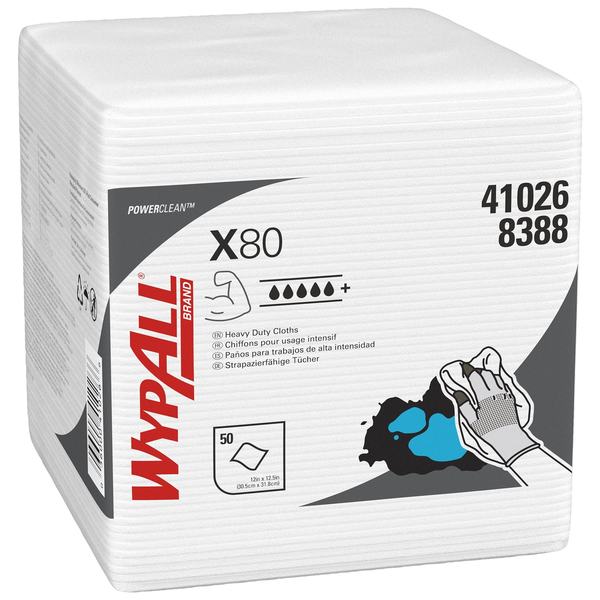 Dry Wipe, X80, 1/4 Fold, Super Heavy Absorbency, Hydroknit, 12 in x 12 1/2 in, 50 Sheets, 4 Pack