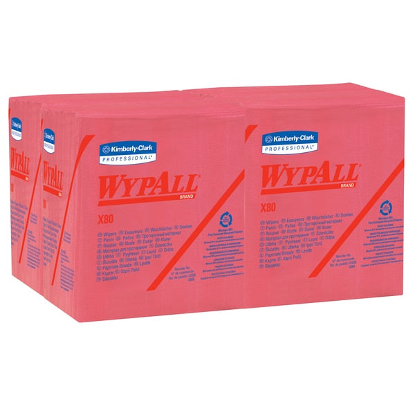 Dry Wipe, Red, 1/4 Fold Poly Wrapped, Hydroknit, Multipurpose, Industry, Rough Surface, 4 PK