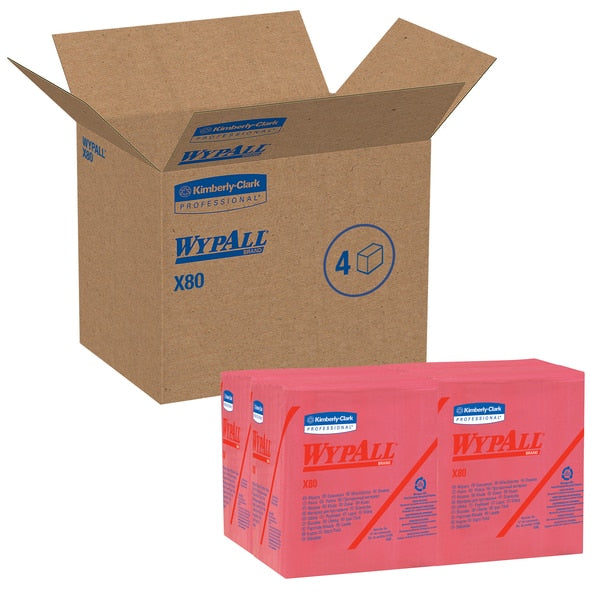 Dry Wipe, Red, 1/4 Fold Poly Wrapped, Hydroknit, Multipurpose, Industry, Rough Surface, 4 PK