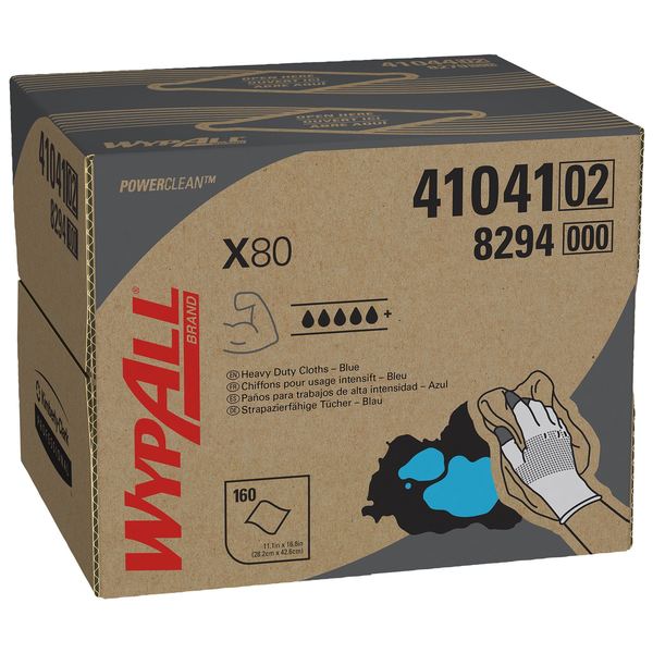 Dry Wipe, X80 Dispenser Box, 160 Sheets, Super Heavy Absorbency, 11 in x 16 3/4 in, Blue