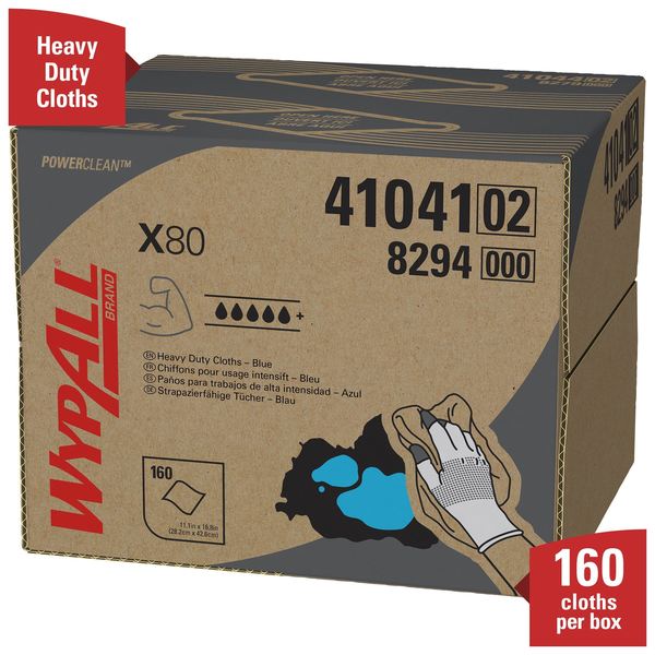 Dry Wipe, X80 Dispenser Box, 160 Sheets, Super Heavy Absorbency, 11 in x 16 3/4 in, Blue
