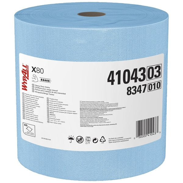 WypAll PowerClean X80 Heavy Duty Cloths, Jumbo Roll, Extended Use Towels, Blue, 475 Sheets/Roll