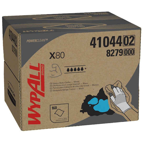 Dry Wipe, X80, Box, Super Heavy Absorbency, Hydroknit, 11 in x 16 3/4 in, 160 Sheets, White