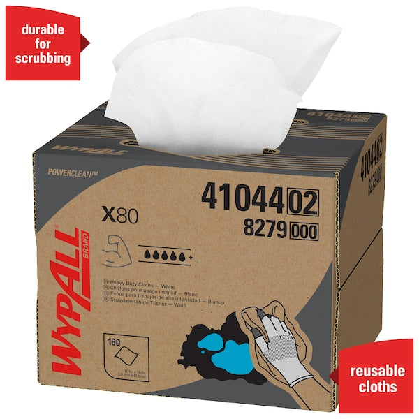 Dry Wipe, X80, Box, Super Heavy Absorbency, Hydroknit, 11 in x 16 3/4 in, 160 Sheets, White