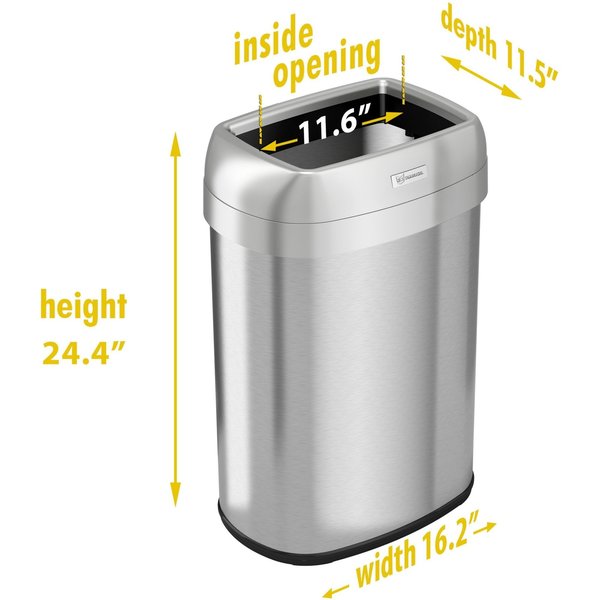 13 gal Oval Trash Can, Silver, Stainless Steel