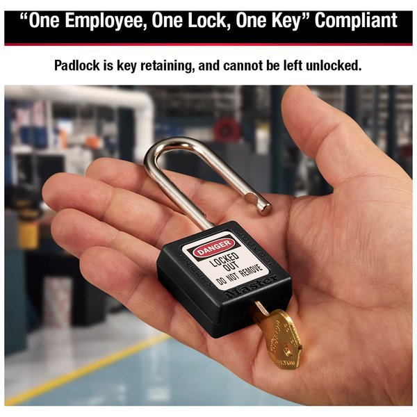 Zenex Thermoplastic Safety Padlock, 1-1/2 in Wide with 1-1/2 in Shackle, Black