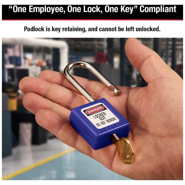 Zenex Thermoplastic Safety Padlock, 1-1/2 in Wide with 1-1/2 in Shackle, Blue