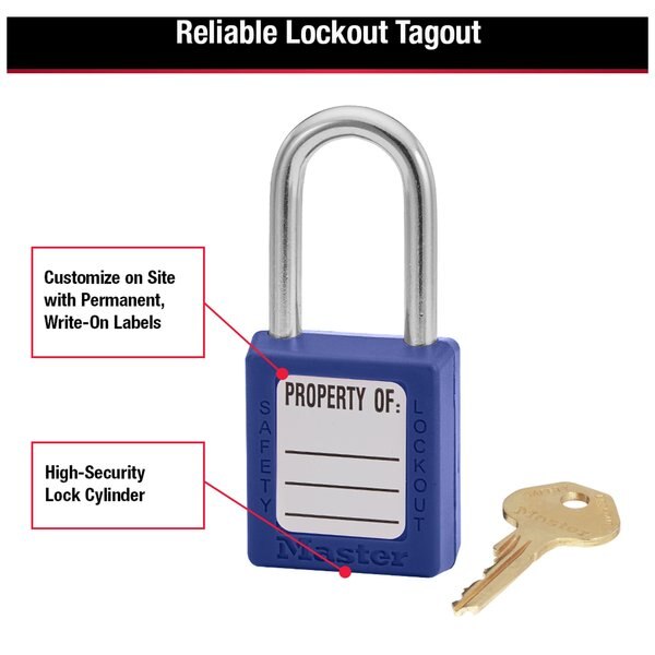 Zenex Thermoplastic Safety Padlock, 1-1/2 in Wide with 1-1/2 in Shackle, Blue
