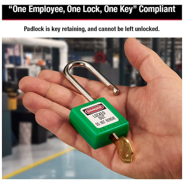 Zenex Thermoplastic Safety Padlock, 1-1/2 in Wide with 1-1/2 in Shackle, Green