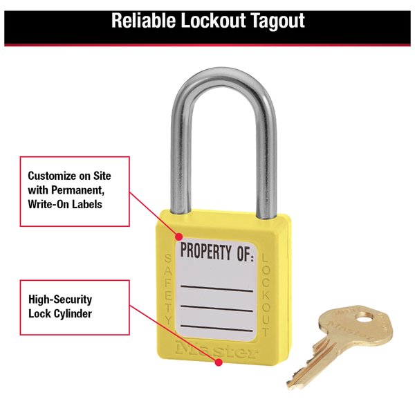 Zenex Thermoplastic Safety Padlock, 1-1/2 in Wide with 1-1/2 in Tall Shackle, Yellow