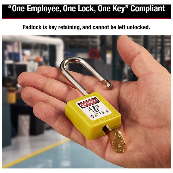 Zenex Thermoplastic Safety Padlock, 1-1/2 in Wide with 1-1/2 in Tall Shackle, Yellow