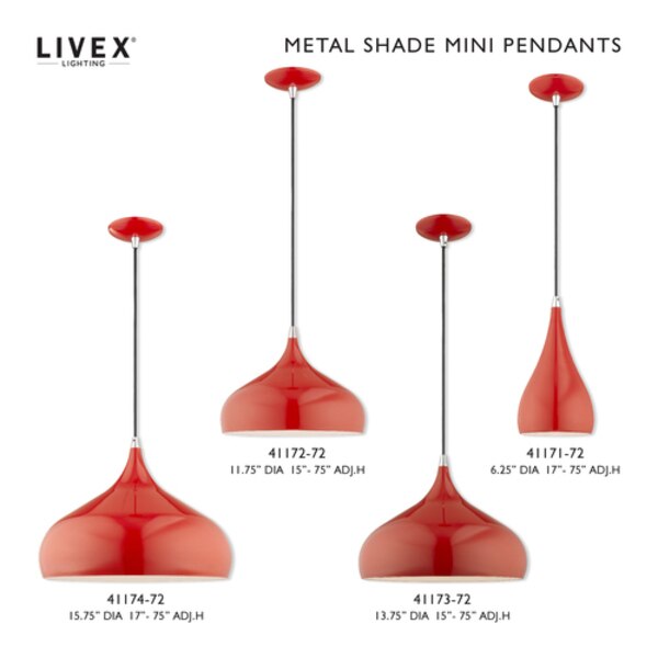 Metal Shade Mini Pendants 1 Light Shiny Red Mini Pendant