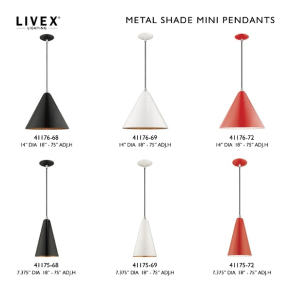 Metal Shade Mini Pendants 1 Light Shiny Black Mini Pendant