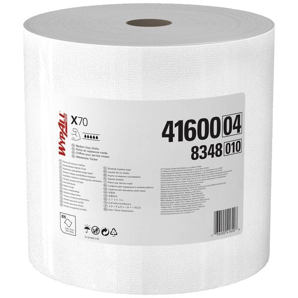 Dry Wipe Roll, X70, Jumbo Roll, Heavy Absorbency, 12 1/2 in x 13 1/2 in Sheets, 870 Sheets, White
