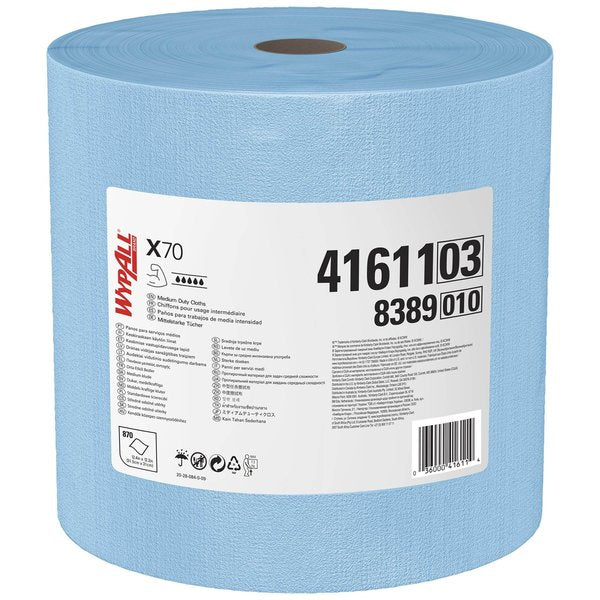 Dry Wipe Roll, X70, Jumbo Roll, Heavy Absorbency, 12 1/2 in x 13 1/2 in, 870 Sheets, Blue