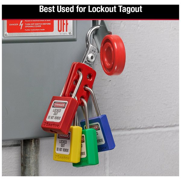 Lockout Tagout Safety Hasp, Snap-On, 1 in Jaw Clearance, Aluminum, Red