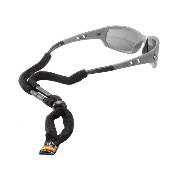 Breakaway Eyewear Lanyard, 12 in Length, Metal Detectable, Cotton, Slip On, Adjustable, Black