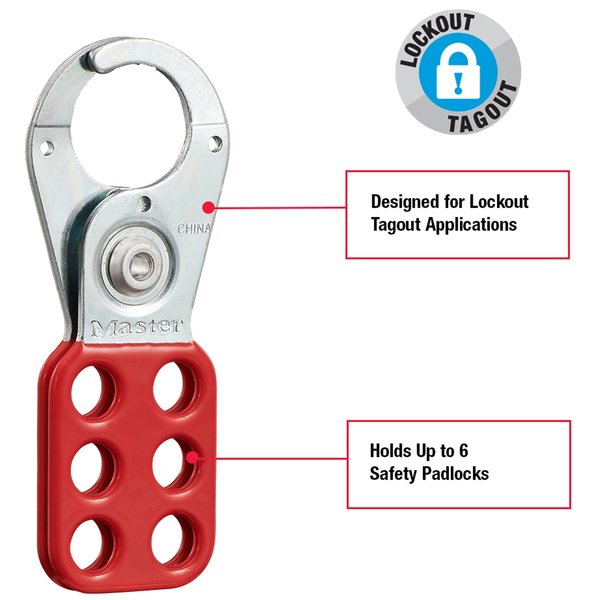 Lockout Tagout Hasp with Vinyl-Coated Handle, 1 in Jaw Clearance, Steel, Red