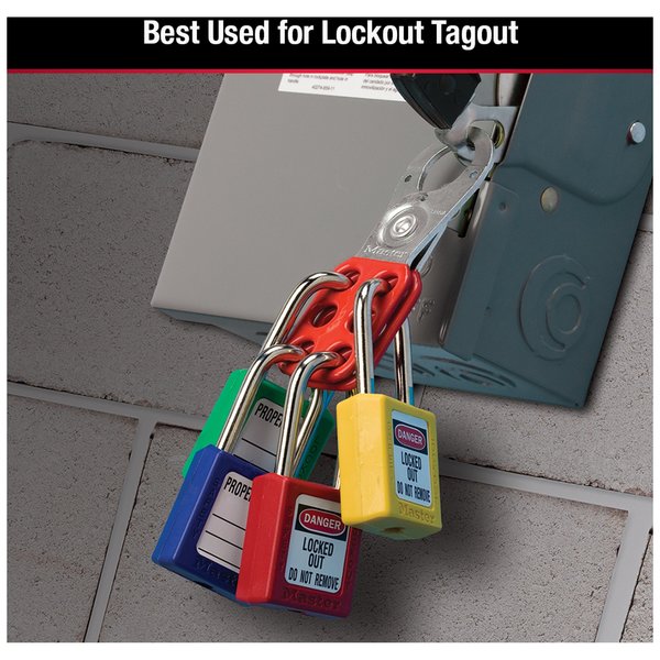 Lockout Tagout Hasp with Vinyl-Coated Handle, 1 in Jaw Clearance, Steel, Red