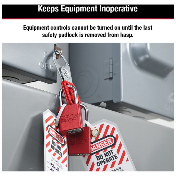 Lockout Tagout Hasp with Vinyl-Coated Handle, 1 in Jaw Clearance, Steel, Red