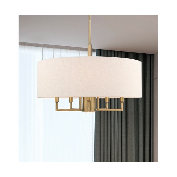 Meridian 6 Light Antique Brass Pendant Chandelier