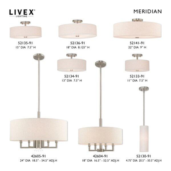 Meridian 6 Light Brushed Nickel Pendant