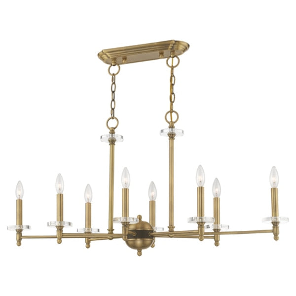 Bancroft 8 Light Antique Brass Linear Chandelier