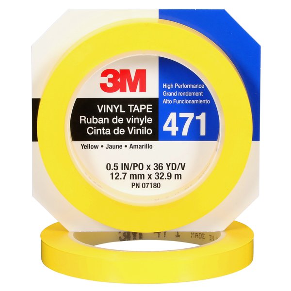 Vinyl Tape 471, Yellow, 1/2