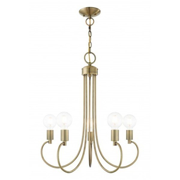 Antique Brass Chandelier, 5 Light