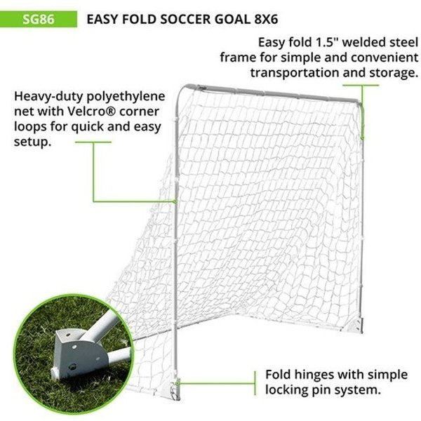 Easy Fold Soccer Goal, 8x6x6ft, Steel Frame