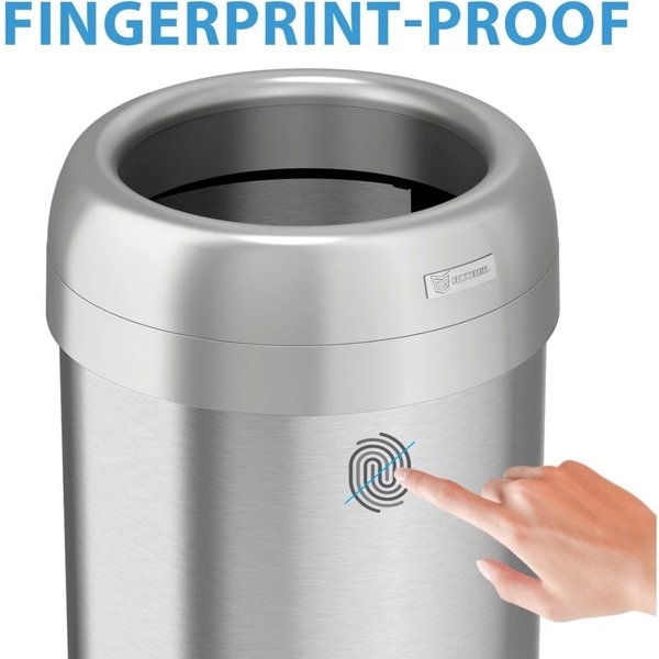 16 gal Round Trash Can, Silver, Stainless Steel