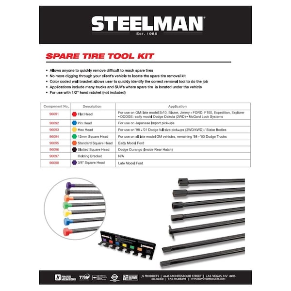 Spare Tire Tool Set, Hex Head, 7 Pieces
