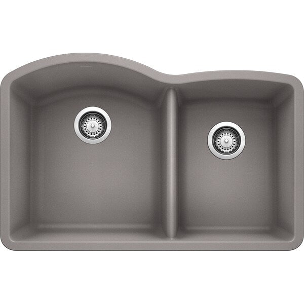 Diamond Silgranit 60/40 Double Bowl Undermount Kitchen Sink - Metallic Gray
