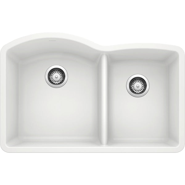 Diamond Silgranit 60/40 Double Bowl Undermount Kitchen Sink - White
